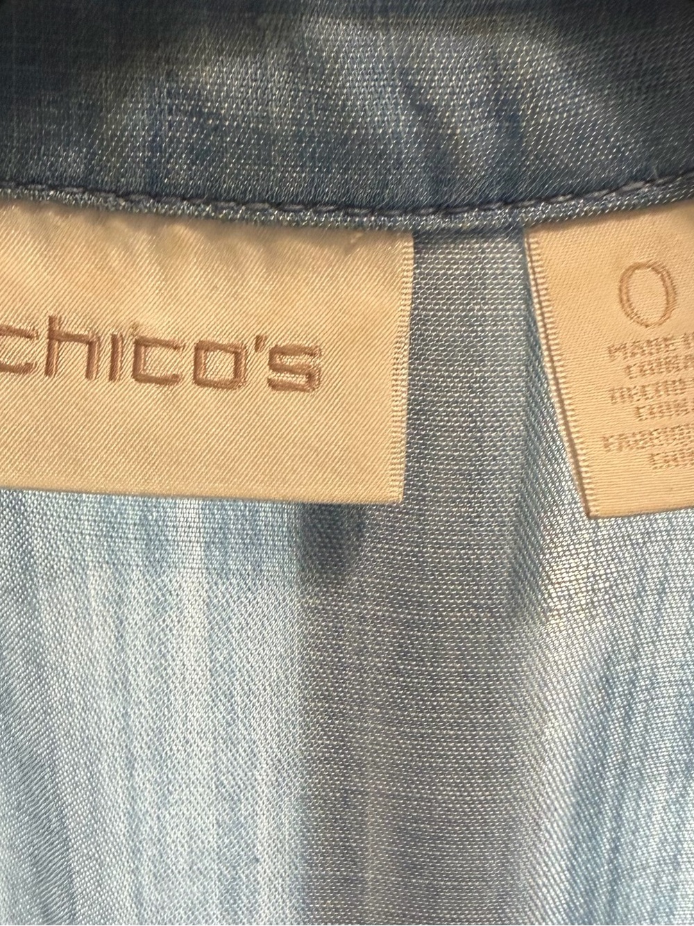 Chico's Light Blue Embroidered Denim Jacket with Beaded Coin Cuffs - Picture 3 of 4